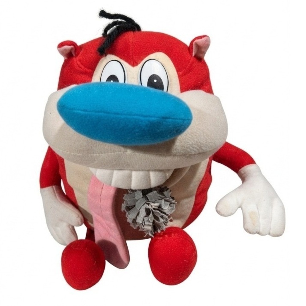 Vintage 1992 Mattel Nickelodeon Ren & Stimpy Talking Plush Toy Red 10"